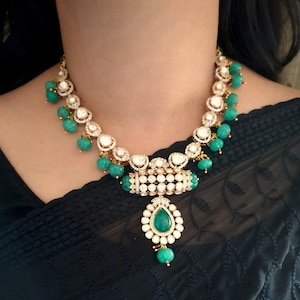 Premium Fine Kundan Polki Indian Necklace, Indian Jewelry, Pakistani Bridal Necklace, Green Indian Wedding Necklace, Sabyasachi Jewelry