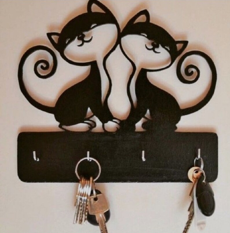 Wooden Cat Key Holder Home Decor Wall Decor Key Hanger Key Etsy