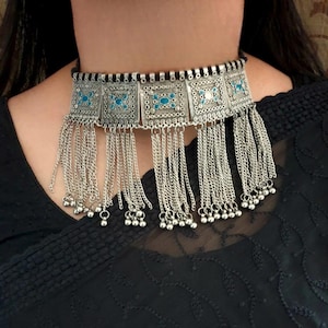 Oxidized Designer Choker Jewellery with jhumka, German Silver Plated Handmade necklace, Partywear Jewelry, Indian ethnic Necklace For women