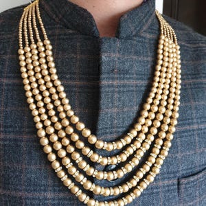 Pearl Golden Necklace For Groom, Sherwani Necklace, Layered Necklace, Long Necklace For Groom, Indian Wedding Jewellery, Pakistani Wedding