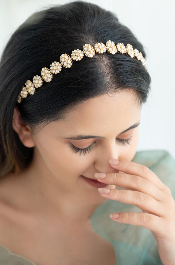 Ethnic Bridal Traditional Kundan Pearl Hair Jewelry Kundan Pearl Bridal Jhoomar Passa | Indian Wedding Headpiece  main image 2