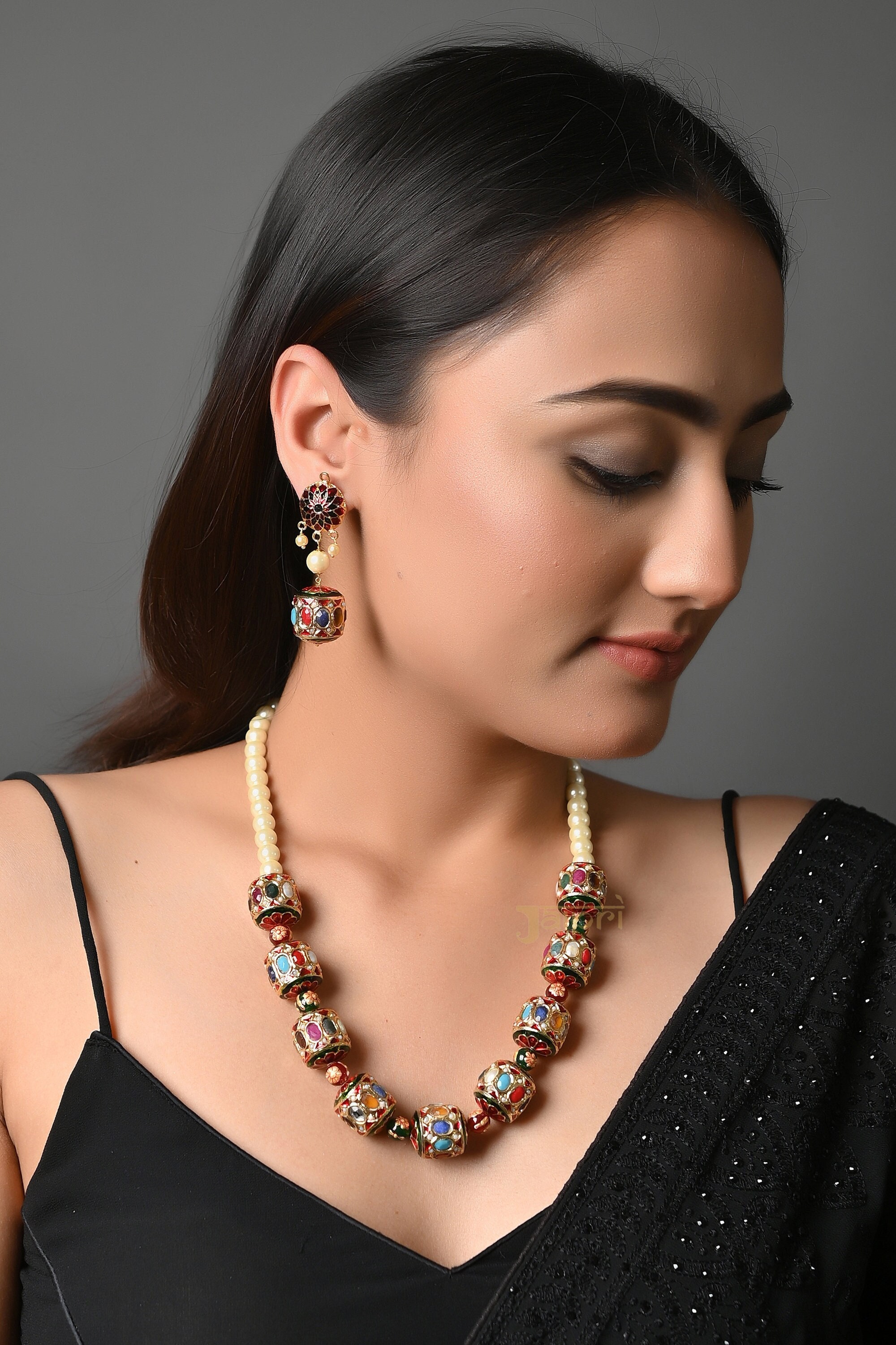 Traditional Handcrafted Golden beads Long matar mala Necklace Earring –  Indian Designs