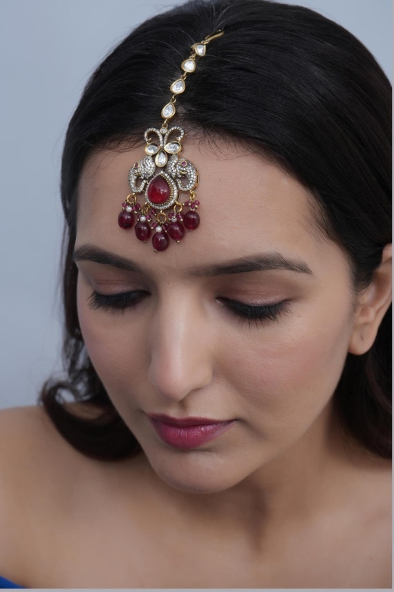 American Diamond Silver Maang Tikka CZ AD Tikka Bollywood Jewelry