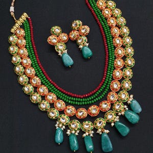 Antique Necklace polki detailing Kundan polki indian kundan meenakari necklace set/kundan imitation jewellery south indian amrapali gold