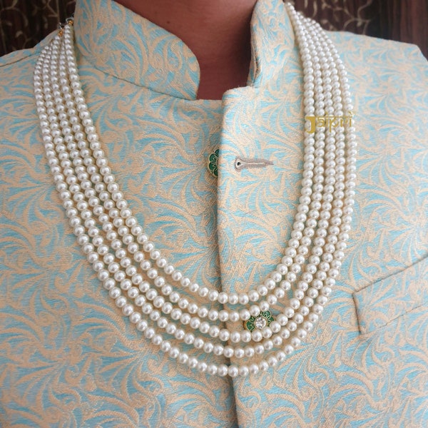 Pearl Necklace For Groom, Sherwani Necklace, Small Pearl Necklace, Long Necklace For Groom, Indian Wedding Jewellery, Pakistani Wedding