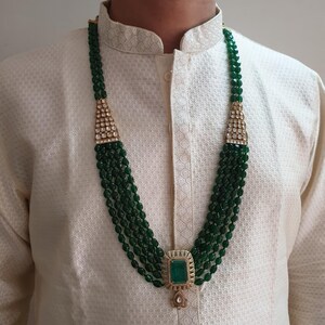 Collar de novio Kundan Polki verde, joyería de boda en capas para hombres, collar Sherwani, accesorios indios para novio, regalo de boda para él imagen 3