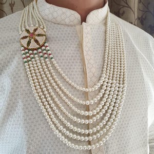 Designer Pearl Necklace For Groom, Sherwani Necklace, Dulha Necklace, Long Necklace For Groom, Indian Wedding Jewellery, Pakistani Wedding