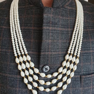 Indian Groom Necklace, Sherwani Necklace, Mens Jewelry, Multilayer Necklace, Pearl Necklace, Drop Necklace, Long Necklace, Groom Jewelry