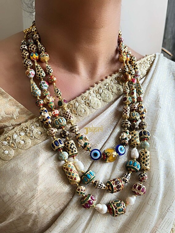 Traditional Jadau Beads Necklace Set With Earrings Designer Wedding Necklace Set Indian Jewelry Pakistani Jewellery Set Jadau Jewelry Etsy Canada