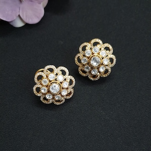 Aretes Kundan Polki de oro, Aretes Sabyasachi, Aretes llamativos, Aretes Kundan Polki, Joyería india, Aretes indios, Joyería Bollywood