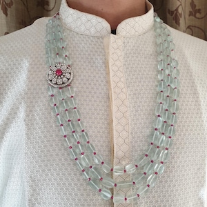 Designer Three Layer Stone Necklace For Groom, Sherwani Necklace, Dulha Necklace, Long Necklace For Groom, Indian Wedding, Pakistani Wedding