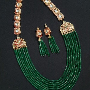 Emerald Inspired Indian Long Necklace, Indian Jewelry ,Indian  Indian Wedding Jewellery, Sabyasachi Jewelry, Sabyasachi Kundan Necklace