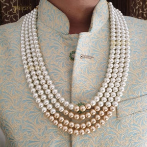 Indian Groom Necklace, Sherwani Necklace, Mens Jewelry, Multilayer Necklace, Pearl Necklace, Unisex Necklace, Long Necklace, Groom Jewelry