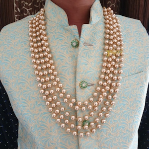 Indian Groom Necklace, Golden Pearl Necklace, Indian Wedding Men Jewelry, Sherwani Necklace, Groom Necklace, Groom Jewelry, Pakistani Groom