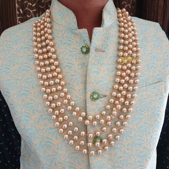 Indian Groom Necklace Golden Pearl Necklace Indian Wedding Men