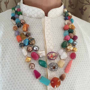Multi Beads Necklace For Groom, Sherwani Necklace, Dulha Necklace, Long Necklace For Groom, Indian Wedding Jewellery, Pakistani Wedding