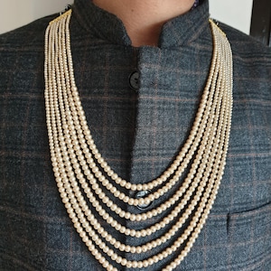 Gold Pearl Necklace For Groom, Sherwani Necklace, Small Pearl Necklace, Long Necklace For Groom, Indian Wedding Jewellery, Pakistani Wedding