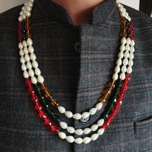 Multi Pearl Drop Beaded Groom Necklace, Sherwani Necklace, Long Necklace For Groom, Indian Wedding Jewellery, Pakistani Wedding Necklace