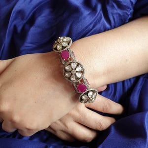 Kundan Bracelet Kada: Openable Moissanite Polki Bangle - Indian Jewelry