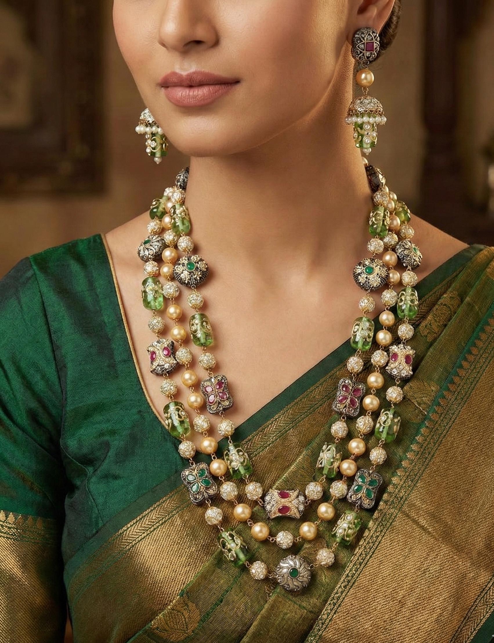 Aheli Traditional Beaded Long Necklace & Earring Set - Ethnic Jewelry With Rhinestone, Crystal, Faux Pearl For Women - View #8