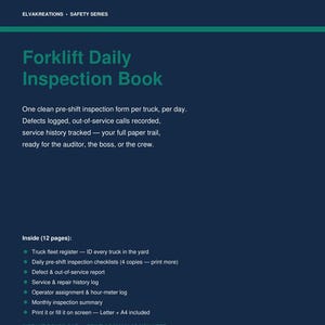 Daglig inspektionsbok för gaffeltruckar, säkerhetslogg före skift, flottspårare (digital nedladdning)