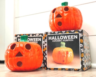 Pumpkin Tea Light Holders, Halloween Pumpkin Decor, Ceramic Pumpkin Candle Holder, Fall Home Decor, Vintage pumpkin Jack o lantern tea light