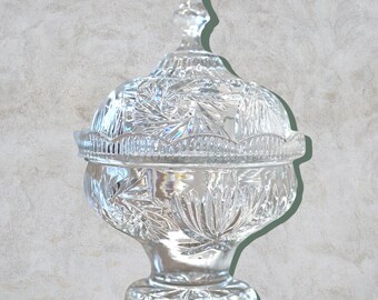 Vintage Lead Crystal Candy Dish, German Covered Compote, glass compote dish, glass candy jar, vintage candy jar, vintage jar, crystal, jar
