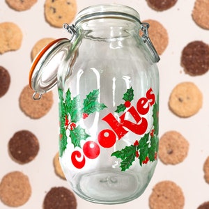 Vintage Christmas Cookies Canister Jar, Vintage Christmas Jar, Vintage Christmas Decor, Vintage Canning jar, Cookies Canister Jar, Christmas