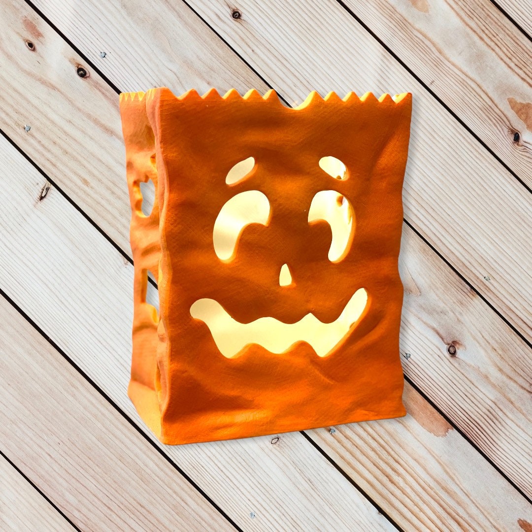 Vintage Ceramic Jack O Lantern Tea Light Holder, Halloween Pumpkin ...