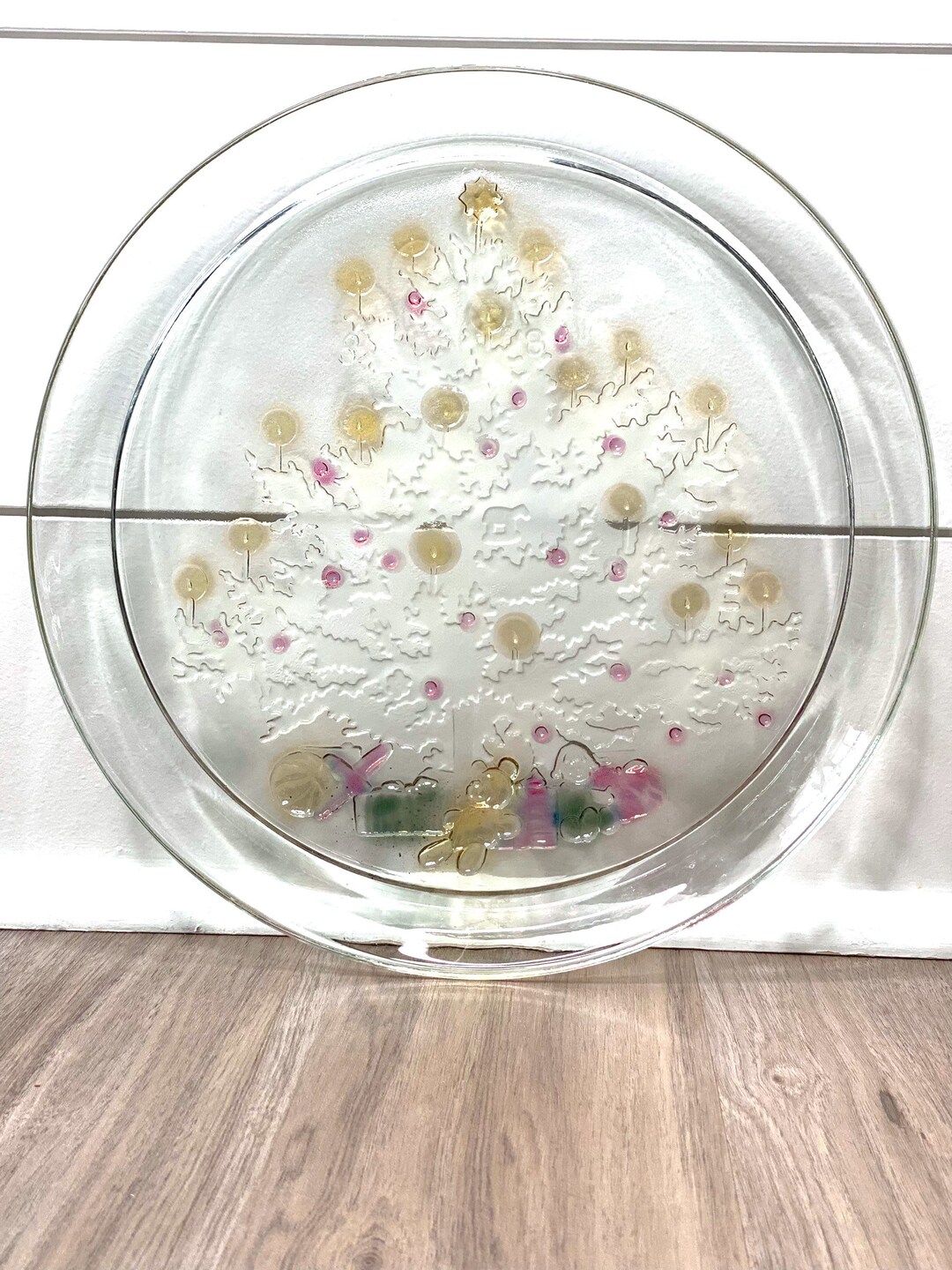 Vintage Indiana Glass Rainbow Mist Christmas Tree Platter, Vintage