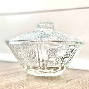 Vintage KIG Indonesia Daisy Glass Candy Jar, Vintage Glass Kig Daisy Candy dish, Vintage Glass KIG candy Jar, Daisy Cane Button Candy Jar