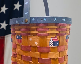 Vintage Fourth of July Wicker Basket, Vintage Holiday Wicker Basket, Vintage Wicker Basket, Decorative Wicker Basket, Wicker Basket, America