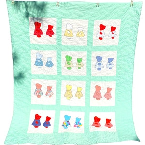 Vintage Sun Bonnet Sue Quilt, Vintage Sun Bonnet Quilt, vintage Holly Hobbie Quilt, Holly Hobby, Sun Bonnet, Sun Bonnet Sue, Quilt, Girls