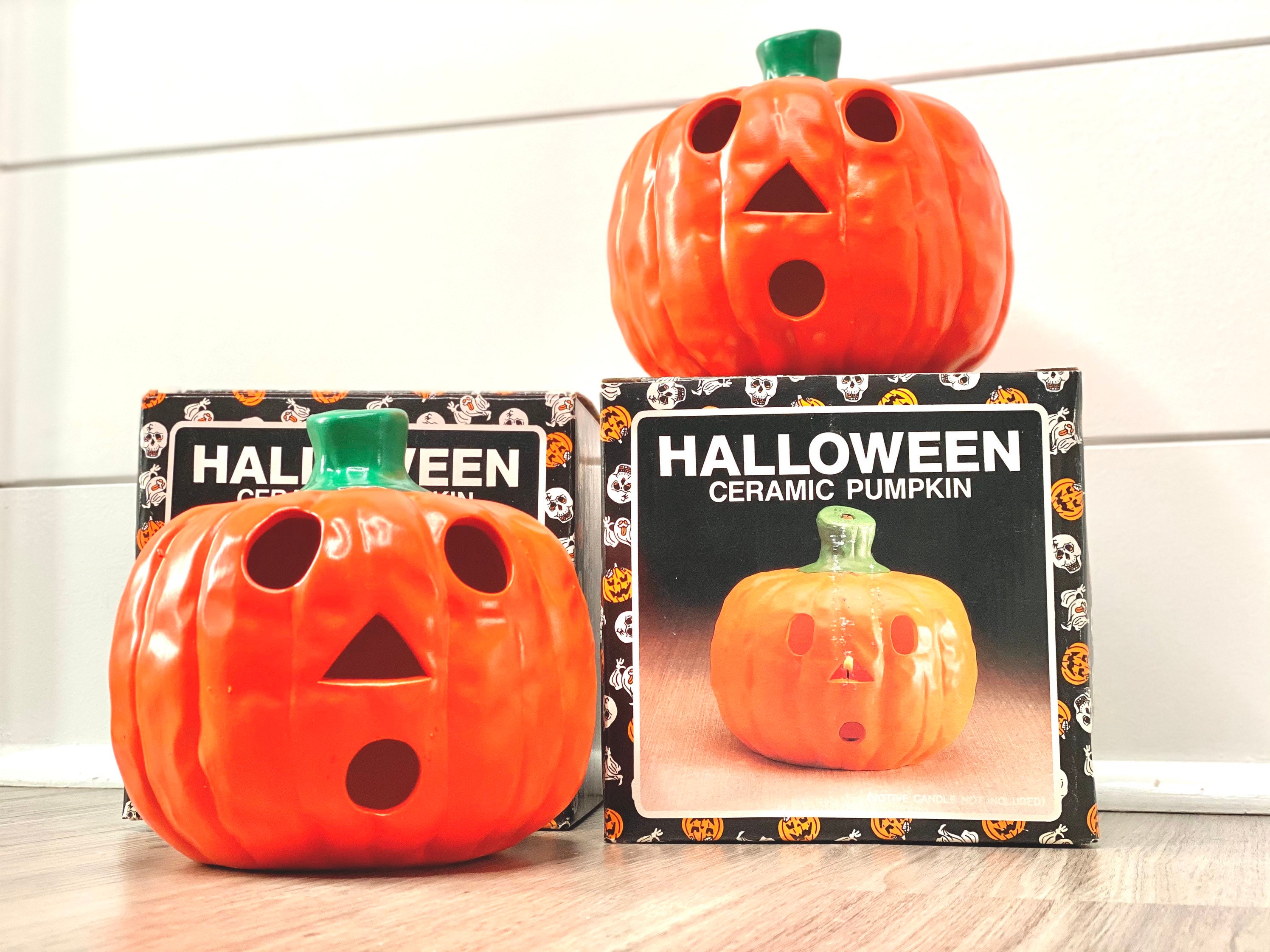 Pumpkin Tea Light Holders Halloween Pumpkin Decor Ceramic