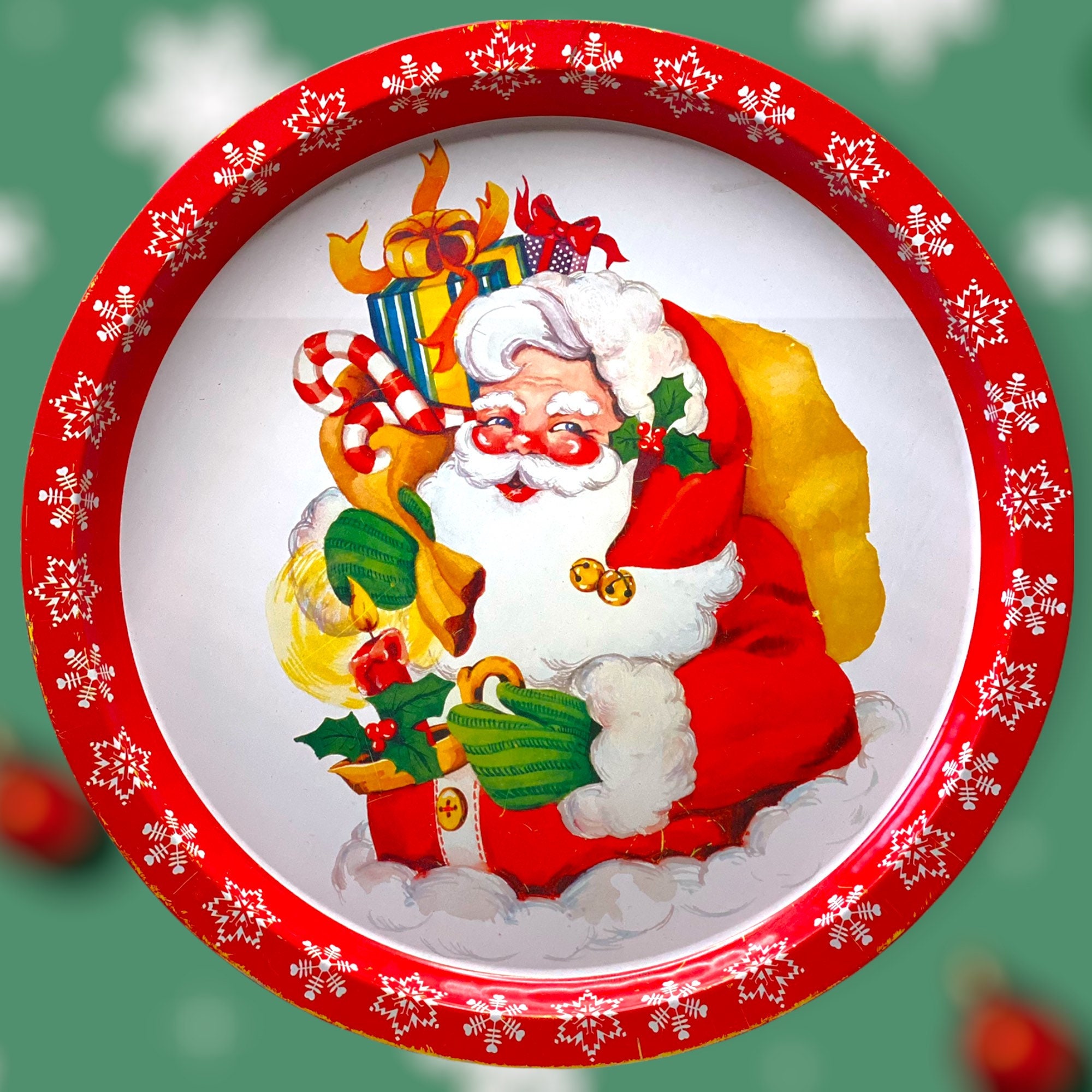 Assiette En Metal Vintage Du Pere Noel Assiette De Noel Etsy France