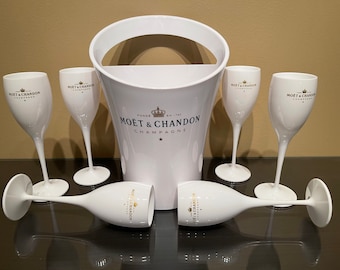 MC champagne ice bucket and glasses