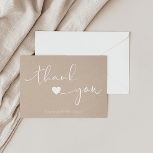 Cartes de remerciement de mariage, Kraft Brown Rustic Wedding Thank You Note, Pack de cartes de remerciement de mariage personnalisé, Ensemble de cartes de remerciement de mariage