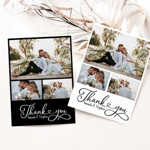 Personalisierte Danksagungskarten mit Fotos, gedruckte Danke Hochzeit Fotokarten, Danke Postkarten, schwarz weiß, Minimal