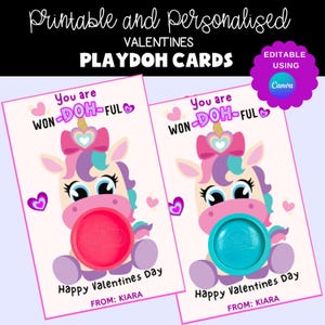 Valentinstag Play Doh Halter, druckbare Einhorn Valentinstag Karte, Knete Geschenk, Kinder Schule druckbar, Leckerli Taschen, Klassenzimmer Gunst bearbeitbar