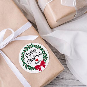 Editable Christmas Stickers Printable Digital Custom Personalised Christmas Gift Tag Presents Label Canva Template Round Gift labels Name