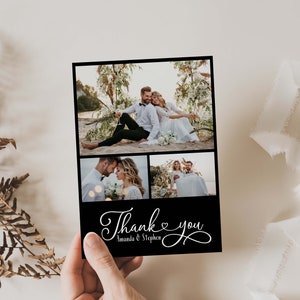 Personalised Wedding Thank You Cards With Photos, Printed Thank You Wedding Photo Cards, Thank You Postcards, Black and white, Minimal