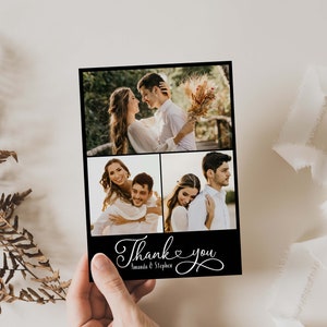 Personalised Wedding Thank You Cards With Photos, Printed Thank You Wedding Photo Cards, Thank You Postcards, Black and white, Minimal