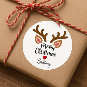 Editable Christmas Stickers Printable Digital Custom Personalised Christmas Gift Tag Presents Label Canva Template Round Gift labels Name