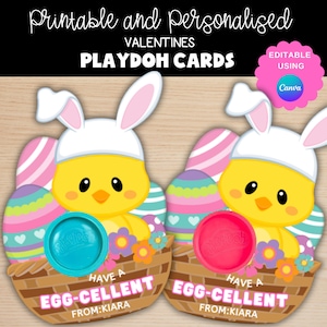 Soporte para plastilina de Pascua, imprimible, con forma de pollito, con forma de cesta para huevos de Pascua, regalo para niños, para la escuela, regalo que no sea un caramelo, recuerdo para el aula, editable