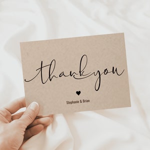 Tarjetas de agradecimiento de boda, Kraft Brown Rustic Wedding Thank You Note, Paquete de tarjetas de agradecimiento de boda personalizado, Conjunto de tarjetas de agradecimiento de boda