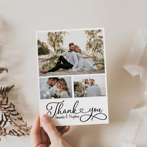 Tarjetas de agradecimiento de boda personalizadas con fotos, tarjetas fotográficas de boda de agradecimiento impresas, postales de agradecimiento, blanco y negro, mínimo