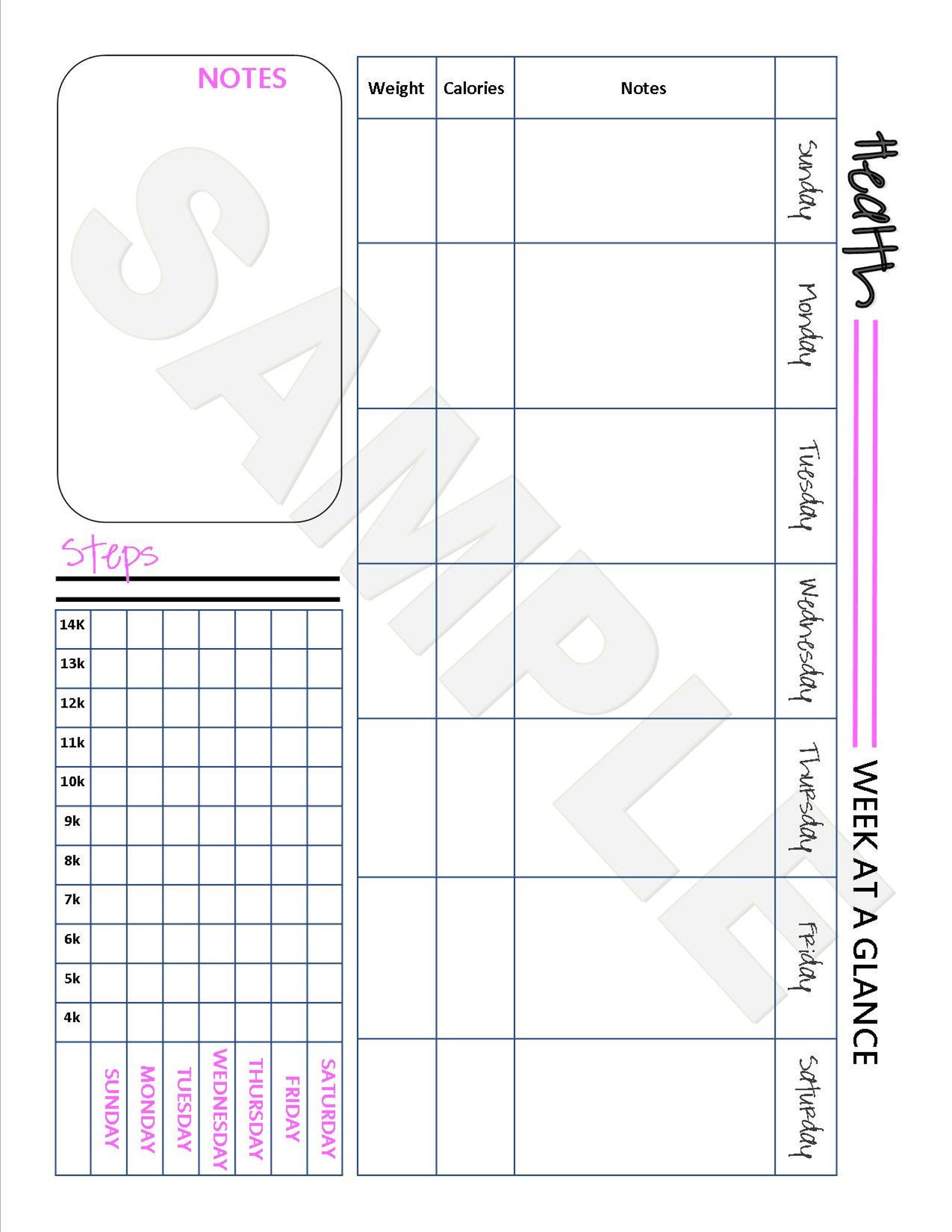 BIG HAPPY PLANNER Printable Pink Healthy Habits Tracking Etsy
