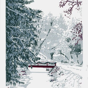 Lot de 5, belles sérigraphies sérigraphiées à la main, signées, oeuvres d'art pour cartes de Noël