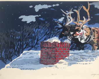 11 x 15 Beautiful, Hand Screened Print, Signed Serigraph, Christmas Art, Limited edition unframed.