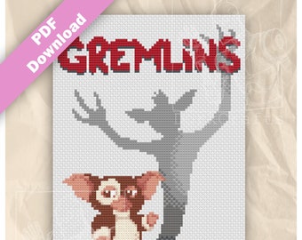 Cartel de la película Gremlins Gizmo - Libro de patrones de punto de cruz PDF imprimible digital - Descargable